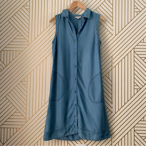 J. Jill Denim Light Wash Sleeveless Chambray Jean shirt Dress button XS - Picture 2 of 13